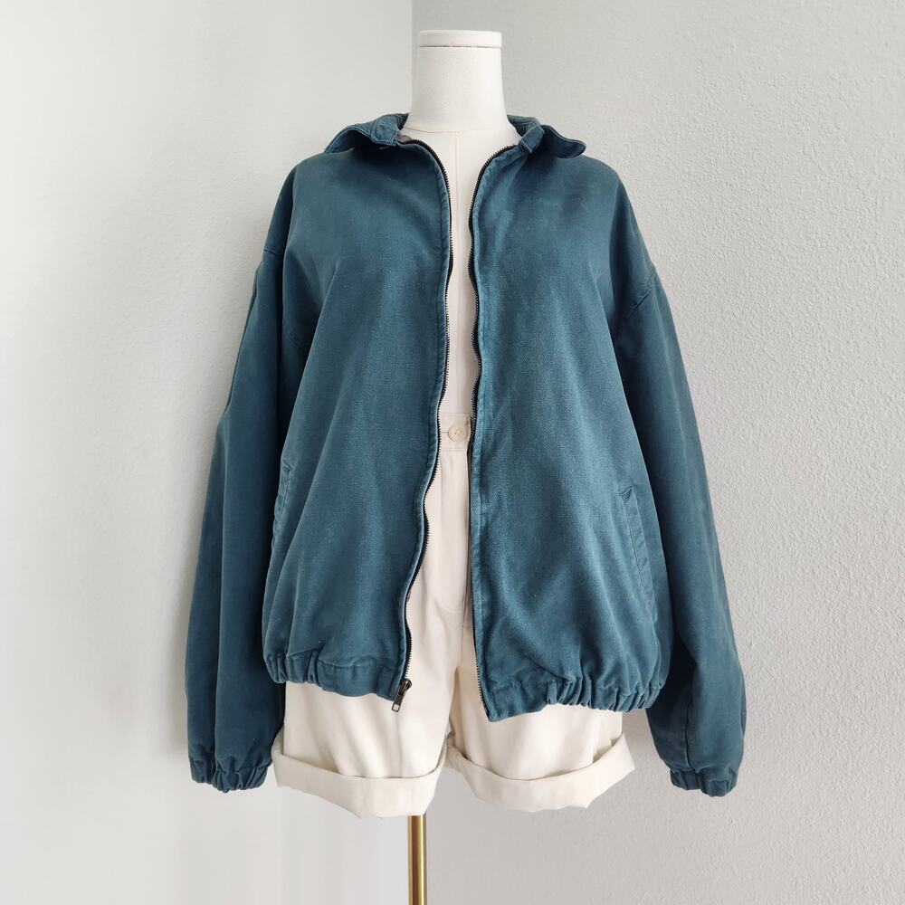 Vintage 90s Teal Green Plaid Lined Zip Up Bomber Jacket Gorpcore London Fog L